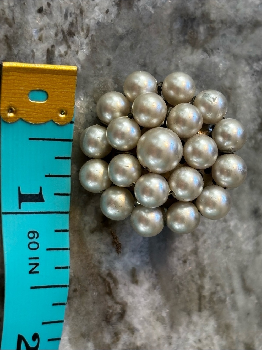 Vintage Japan Faux Pearl Cluster Clip On Earrings | Mid Century Round Cluster - Picture 3 of 3